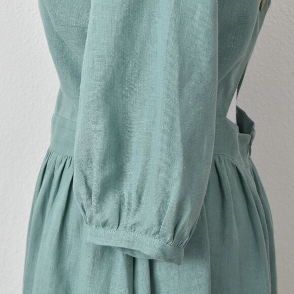 Linen Handmade Studio Open Back Madeleine Midi Dress Teal - 6 - Picture 5 of 11